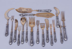 Satz Servierbesteck, Silber, 84 Zolotnik, Gustav Klingert, Moskau, um 1910
17-tlg.